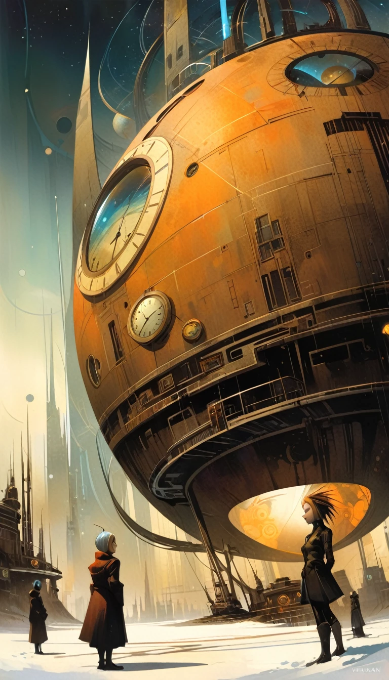 clockworld futuristic scene:1.5, Dave mckean art inspired