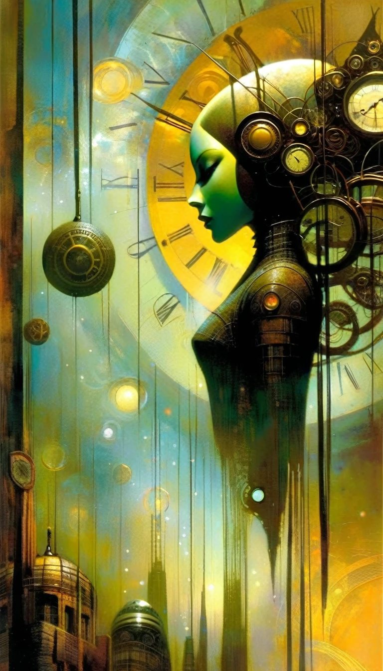 clockworld futuristic scene:1.5, Dave mckean art inspired
