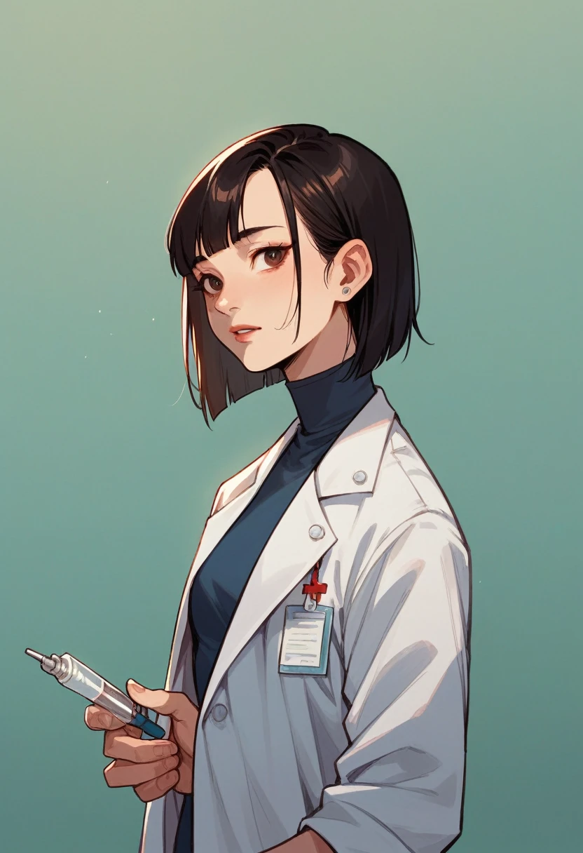 Asian guy, medium hair, medical coat, doctor, skinny