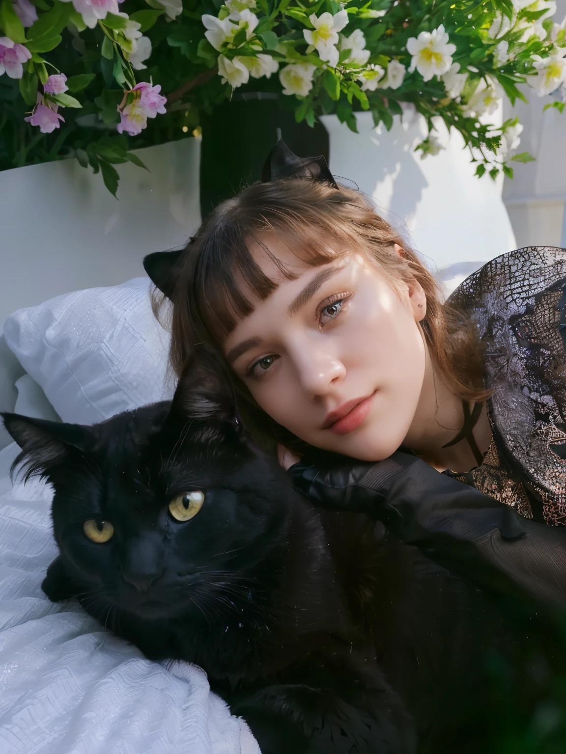 masterpiece, Best quality, (чрезвычайно подробные обои CG Unity 8k), (Best quality) ,girl with a black cat