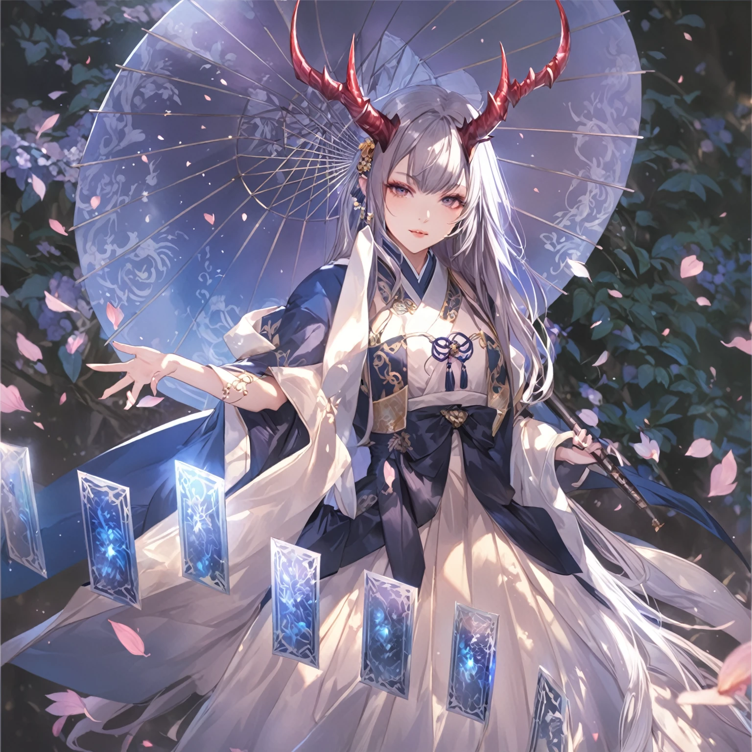 masterpiece, best quality, Fantasy aesthetics, Highly detailed, shadowverse style, female, japanese style, dragon horn