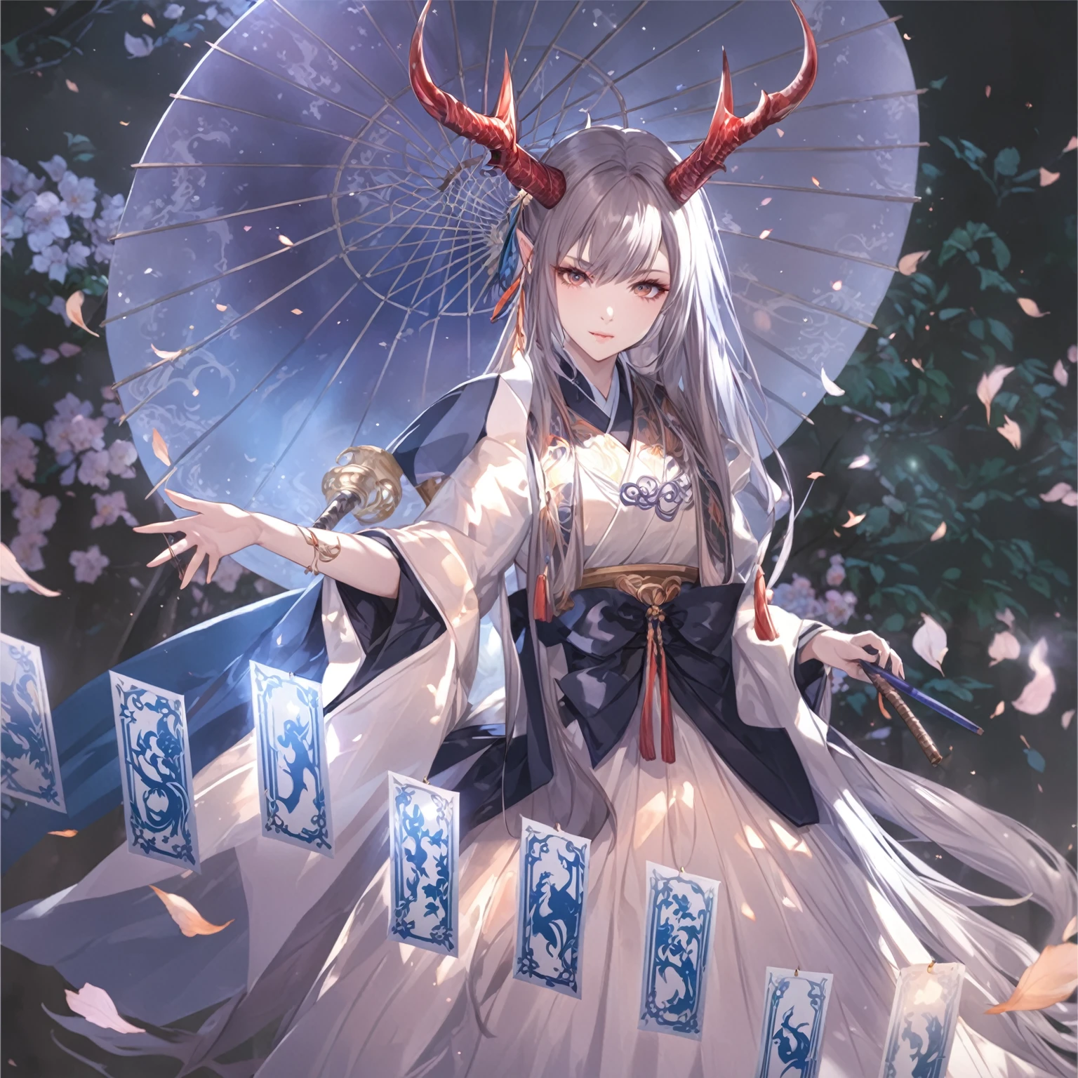 masterpiece, best quality, Fantasy aesthetics, Highly detailed, shadowverse style, female, japanese style, dragon horn