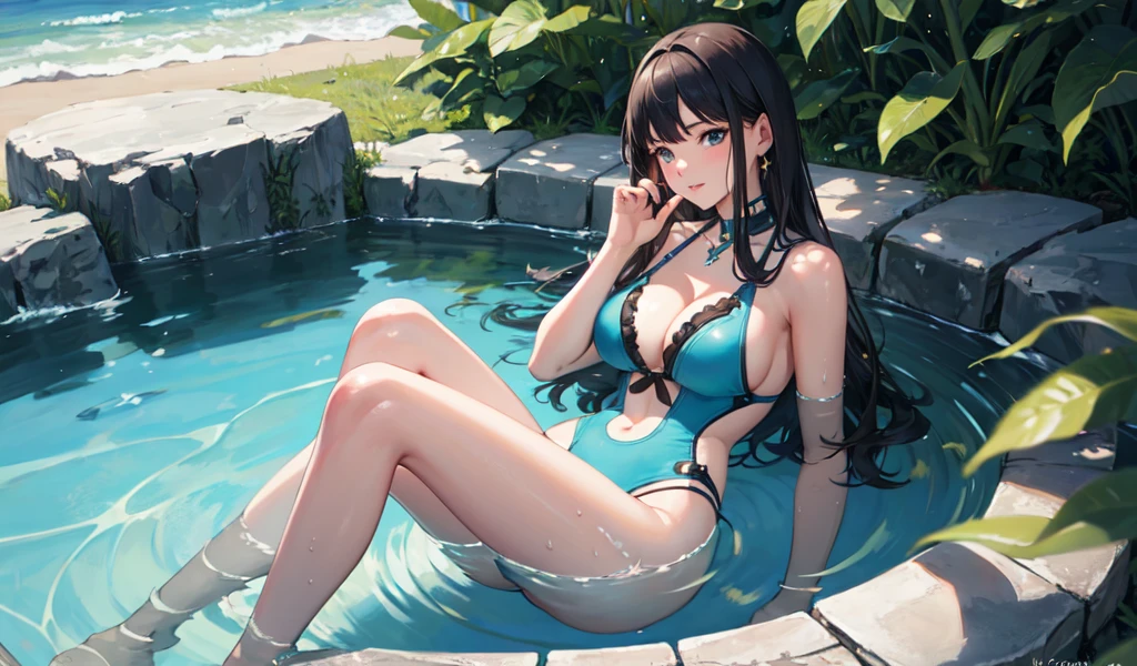 ((Highest quality)), ((masterpiece)), (detailed), A Beautiful Celtic Witch, Swimming in a swimsuit