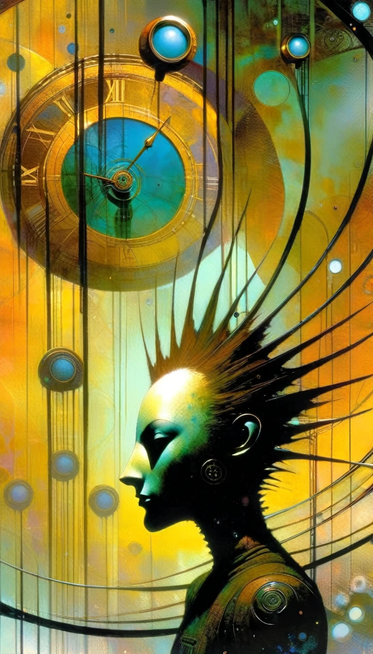 clockworld futuristic scene:1.5, Dave mckean art inspired