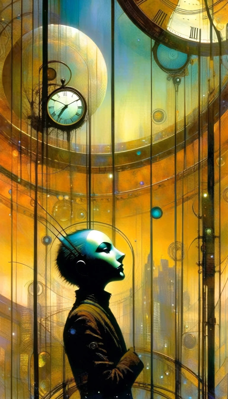 clockworld futuristic scene:1.5, Dave mckean art inspired
