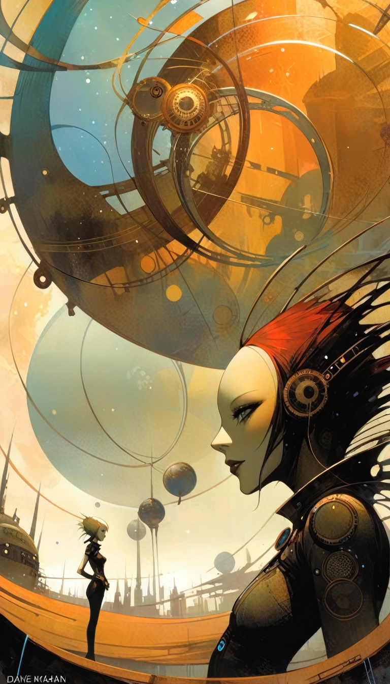 clockworld futuristic scene:1.5, Dave mckean art inspired