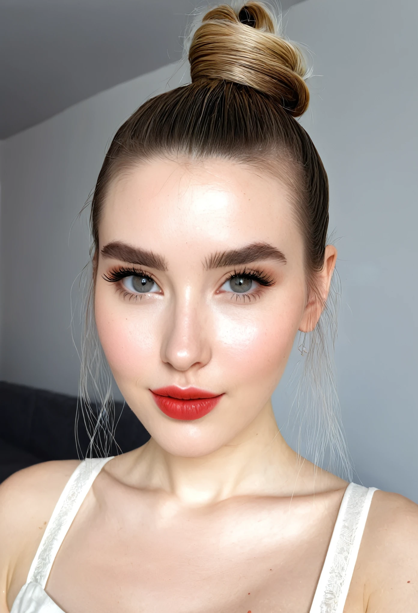 8k, RAW photo, highest quality), beautiful (white skin girl), 24 years old half bun hair , realstic