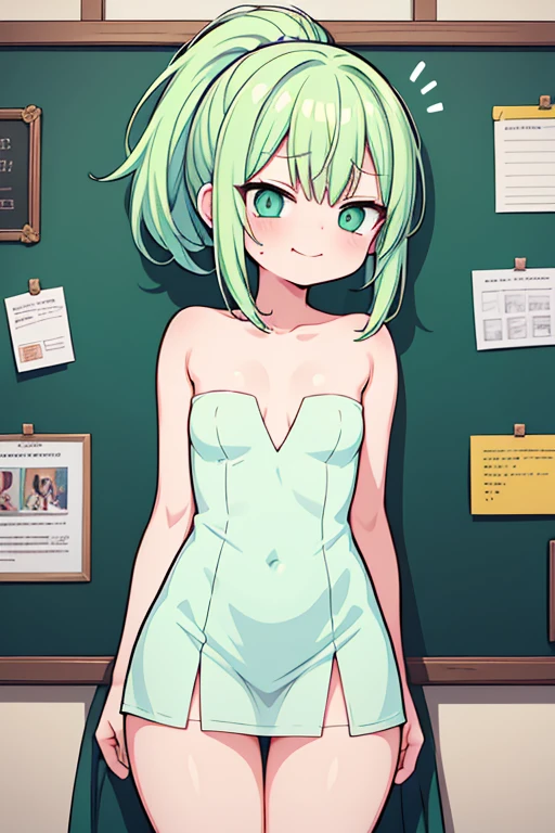 tsukishiroyoko, Green hair, long hair, Blue eyes.,, large breasts,  solo ,16years old, , nsfw. Enchanted Libraries,  naked