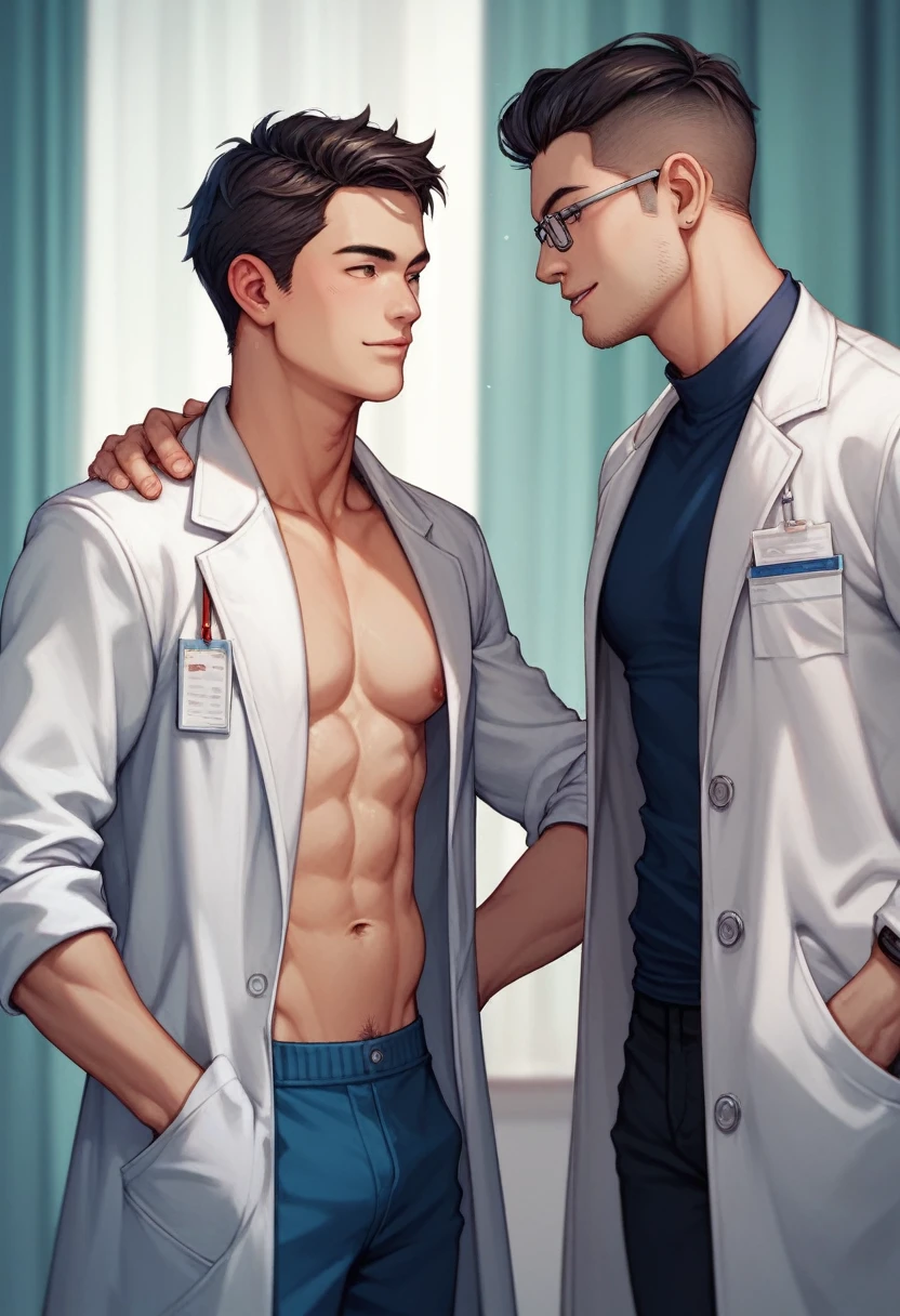 Asian guy, medium hair, medical coat, doctor, skinny Man, handsome man