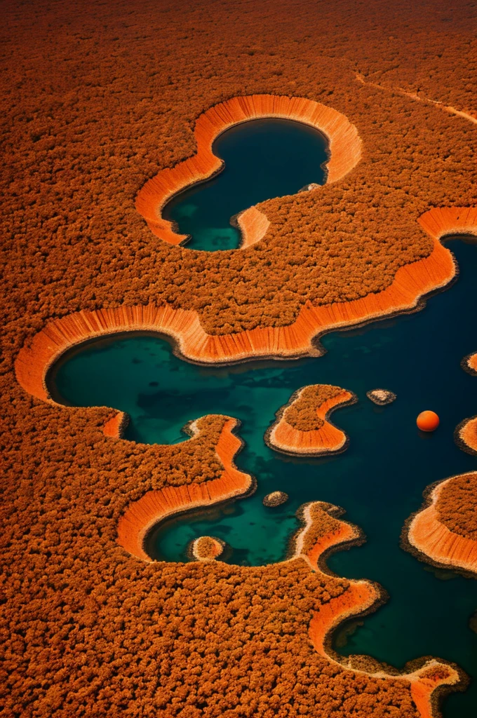 World with orange tones, coral, surrealist