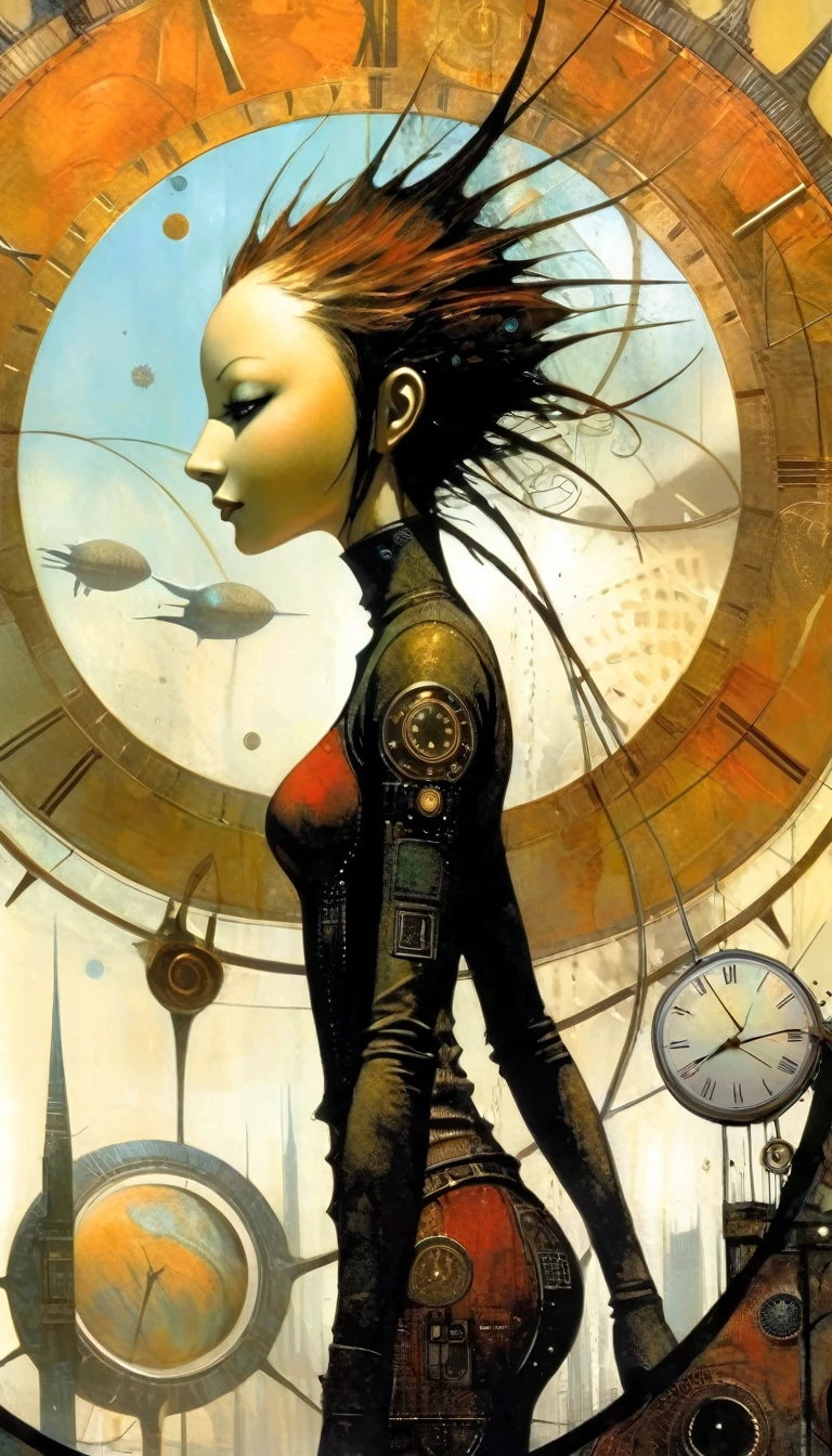 clockworld futuristic scene:1.5, Dave mckean art inspired
