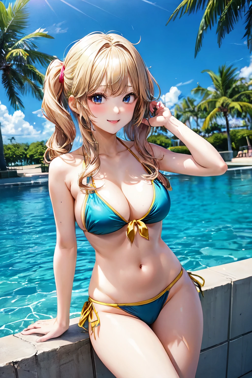 Sexy anime girl. blond hair. in bikini.