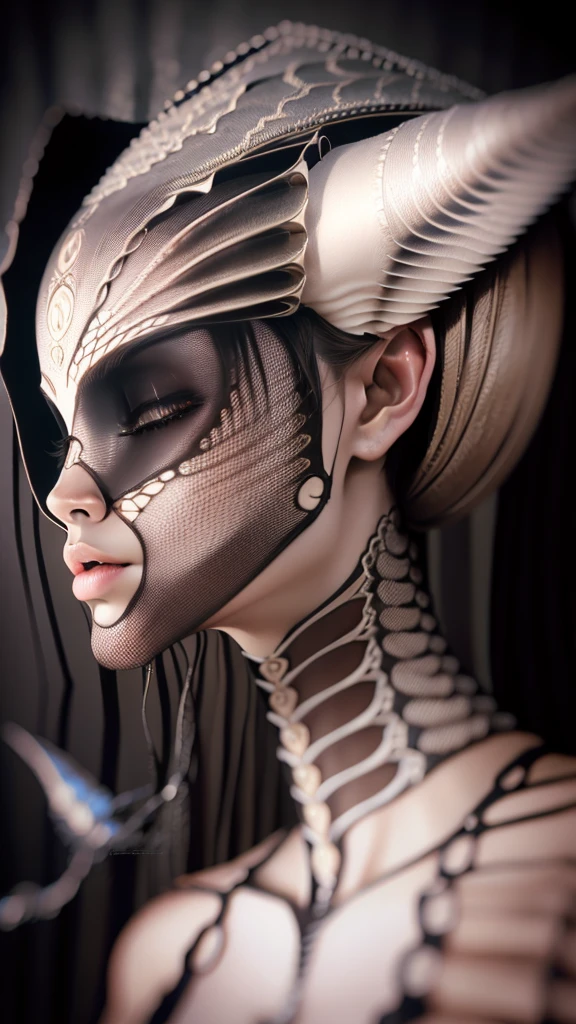 a close up of a woman with a strange face and a strange head, psytrance y giger, symmetrical portrait scifi, giger portrait of queen dragon, fractal biomech, Fondo de giger adornado, biologic hr giger style, cybernetic demon dreaming, intrincado transhumano, Aetherpunk Airbrush Arte Digital, en estilo de giger