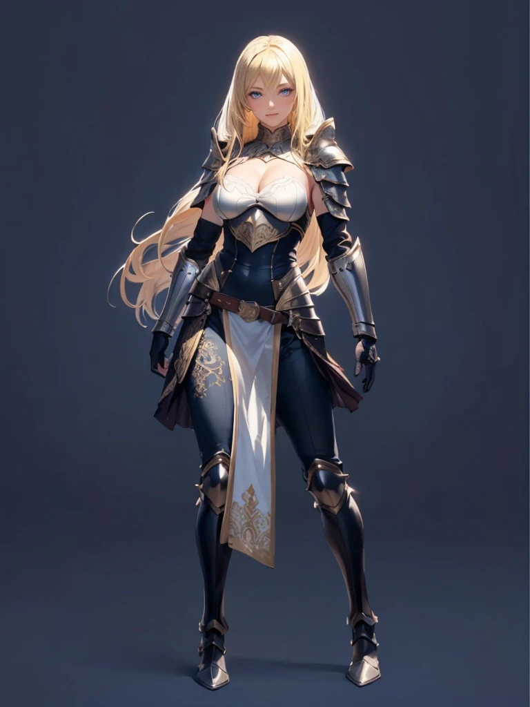((1girl, solo)), beautiful body, (perfect anatomy, perfect body, perfect hands, perfect legs), (five fingers:1.5), natural proportions, sexy body, large breasts, cowboy shot BREAK 

((extremely detailed face)), (beautiful detailed eyes:1.6), (realistic pupils, realistic iris:1), expressive eyes, looking at viewer, (clear eyes:1.3), (hyperrealistic:1.2), (detailed skin texture:1.2), smooth skin, (blonde hair:1.5), blue eyes, long hair, (detailed lips:1.2), (attractive lips:1.1), (glossy lips:1.1), (grin), perfect face, perfect eyes BREAK

female knight, veil, long sleeves, (armor:1.5), (shoulder armor:1.2), (arm guard:1.3), armor gloves, (pants:1.5), skin tight, ((pelvic curtain)), armored boots, belt BREAK

outdoors, day, (winter:1.3), trees, (shade of trees:1.2), mountain range, medieval BREAK


(masterpiece:1.5), anime-style, top quality, best quality, (beautiful and aesthetic:1.2), (ultra detail:1.5), Ultra-detailed depiction, Ultra-precise depiction, extremely detailed 8k illustration, high resolution, (highly detailed shading:1.2), (realistic lighting:1.4), perfect lighting, vibrant colors, dynamic tones, striking hues, 8k, absurd resolution, perfect shadows, hdr, UHD, ambient lighting, realistic, ultra-realistic, photo realistic, highly detailed, rich detail, luminous colors, fine texture, intricate design, professional illustration, (soft light:1.2), (illustration:0.7)