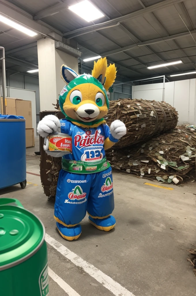 a mascot made from recycled can or pet bottle material