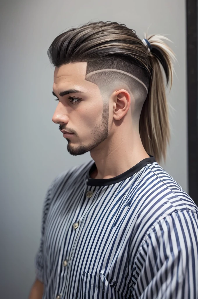 Wolfcut stripe cut, mullet style and low on the side
