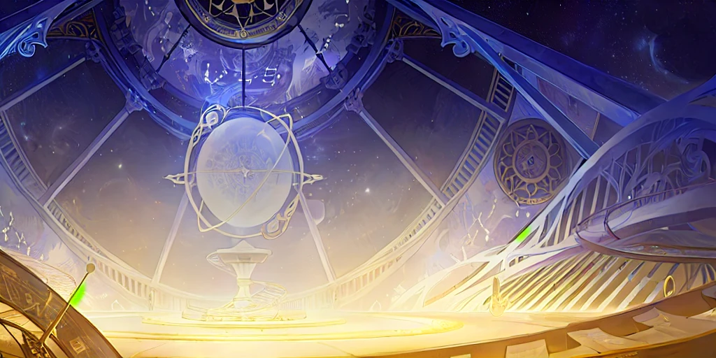 There is a clock on the ceiling of a building., Infinite Space Clock Background, Infinite Celestial Library, Alchemist's Library Background, background technologywork, Animation New Art Universe Display, Intricate sparkling atmosphere, background technology, Concept Art magical highlight, Kingdom of Light Background, Arena Background, anime background technology, astral background, Gorgeous border + Concept Art, Star Clocks