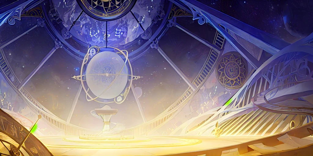 There is a clock on the ceiling of a building., Infinite Space Clock Background, Infinite Celestial Library, Alchemist&#39;s Library Background, background technologywork, Animation New Art Universe Display, Intricate sparkling atmosphere, background technology, Concept Art magical highlight, Kingdom of Light Background, Arena Background, anime background technology, astral background, Gorgeous border + Concept Art, Star Clocks