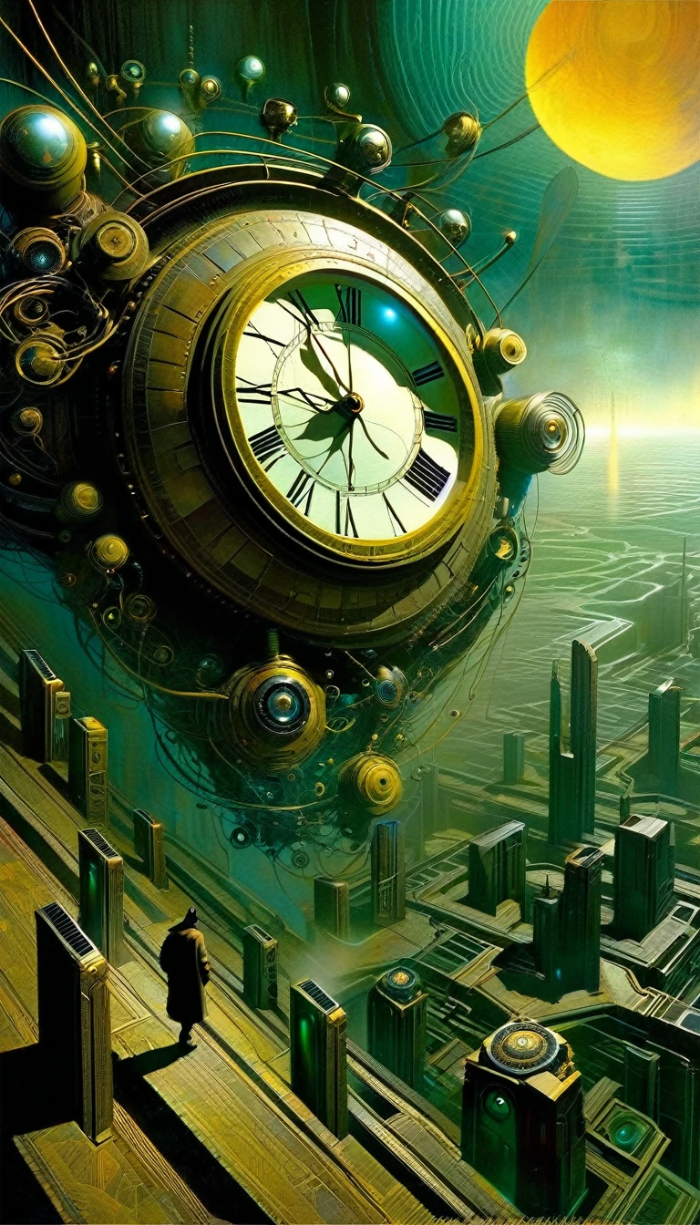 clockworld futuristic scene:1.5, Dave mckean art inspired
