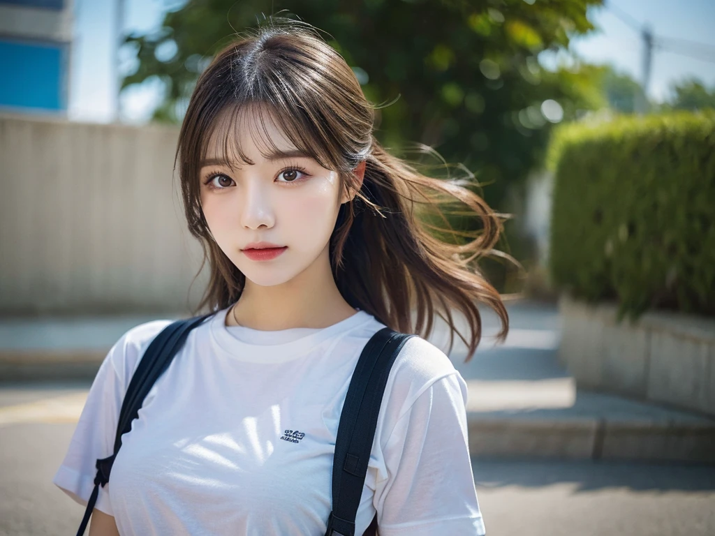 T-Shirts、(Highest quality,masterpiece:1.3,Ultra-high resolution,),(Super detailed,Caustics),(Realistic:1.4,RAW shooting,)Ultra-Realistic Capture,Very detailed,High resolution 16K suitable for human skin、 Natural skin texture、、The skin looks healthy、The color is also uniform..,One Woman,Japanese,,cute、(Written boundary depth、chromatic aberration、、Wide range of lighting、Natural Shading、)、Rock Band Festival、(Hair swaying in the wind:1.2)