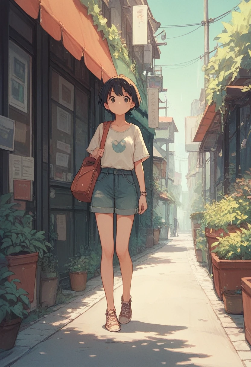 anime girl, casual clothing, cute, outdoors, concept, full body,