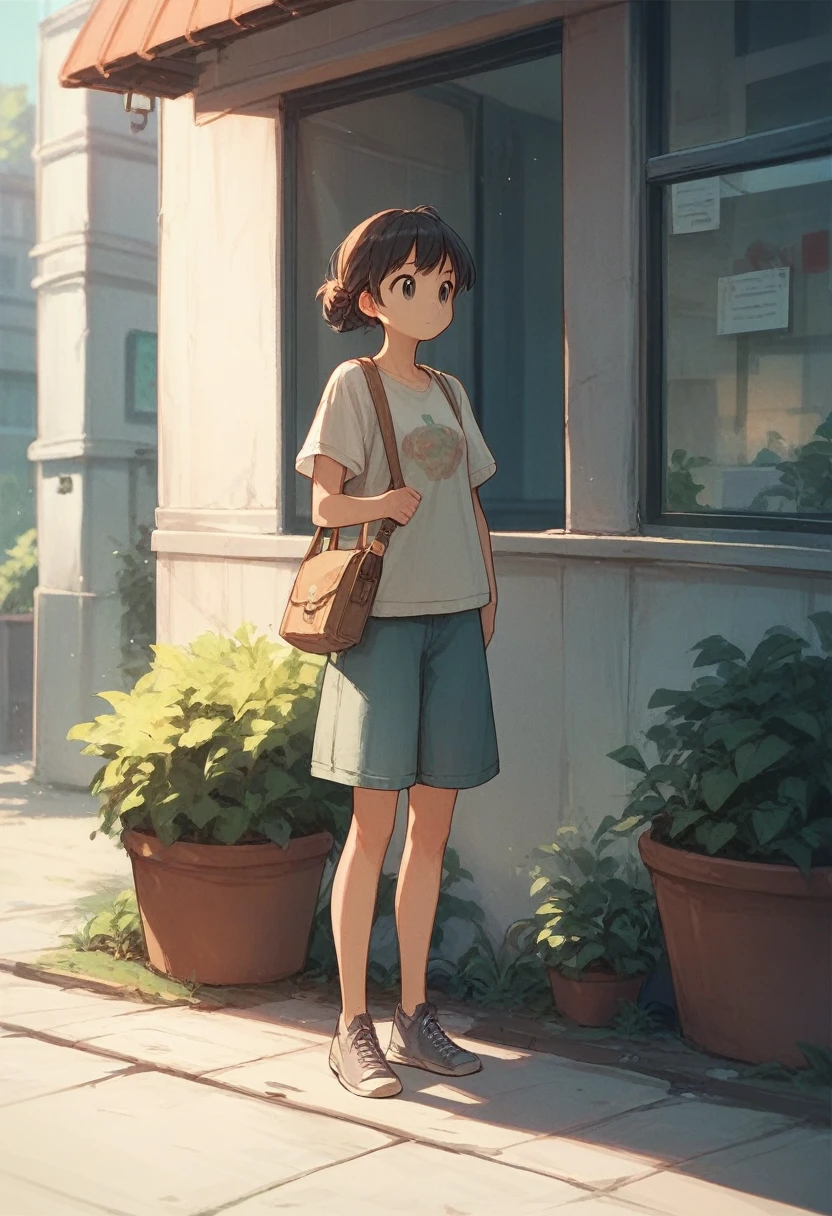 anime girl, casual outfit, cute, outdoors, concept, full body,