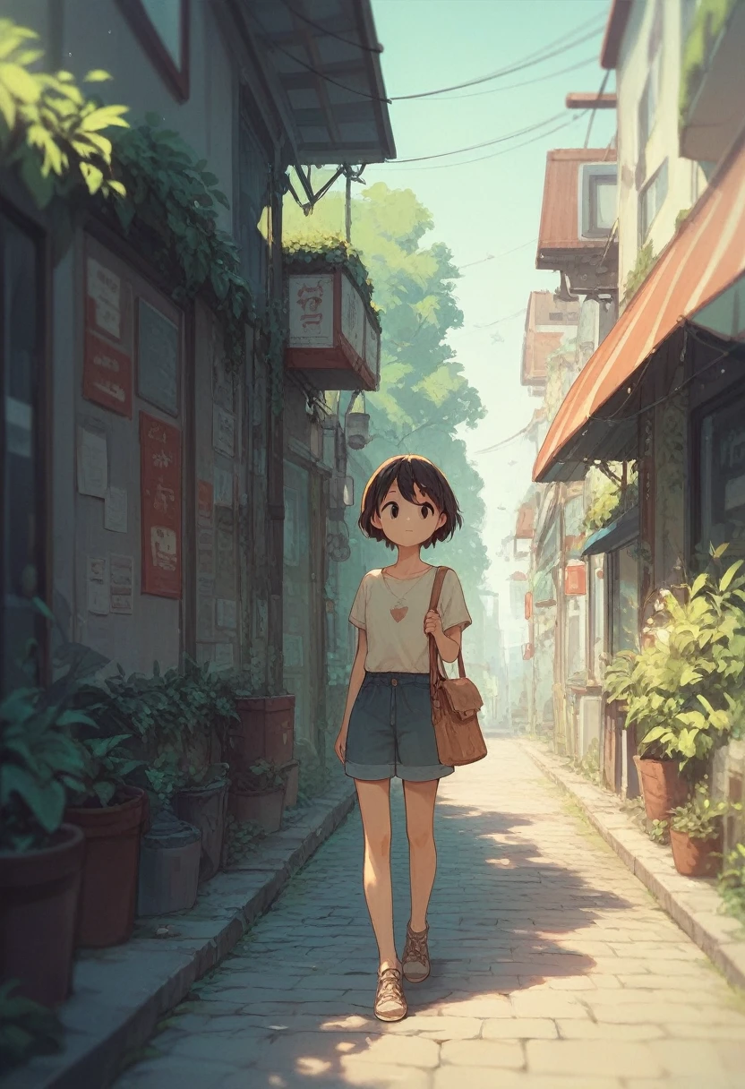 anime girl, casual outfit, cute, outdoors, concept, full body,