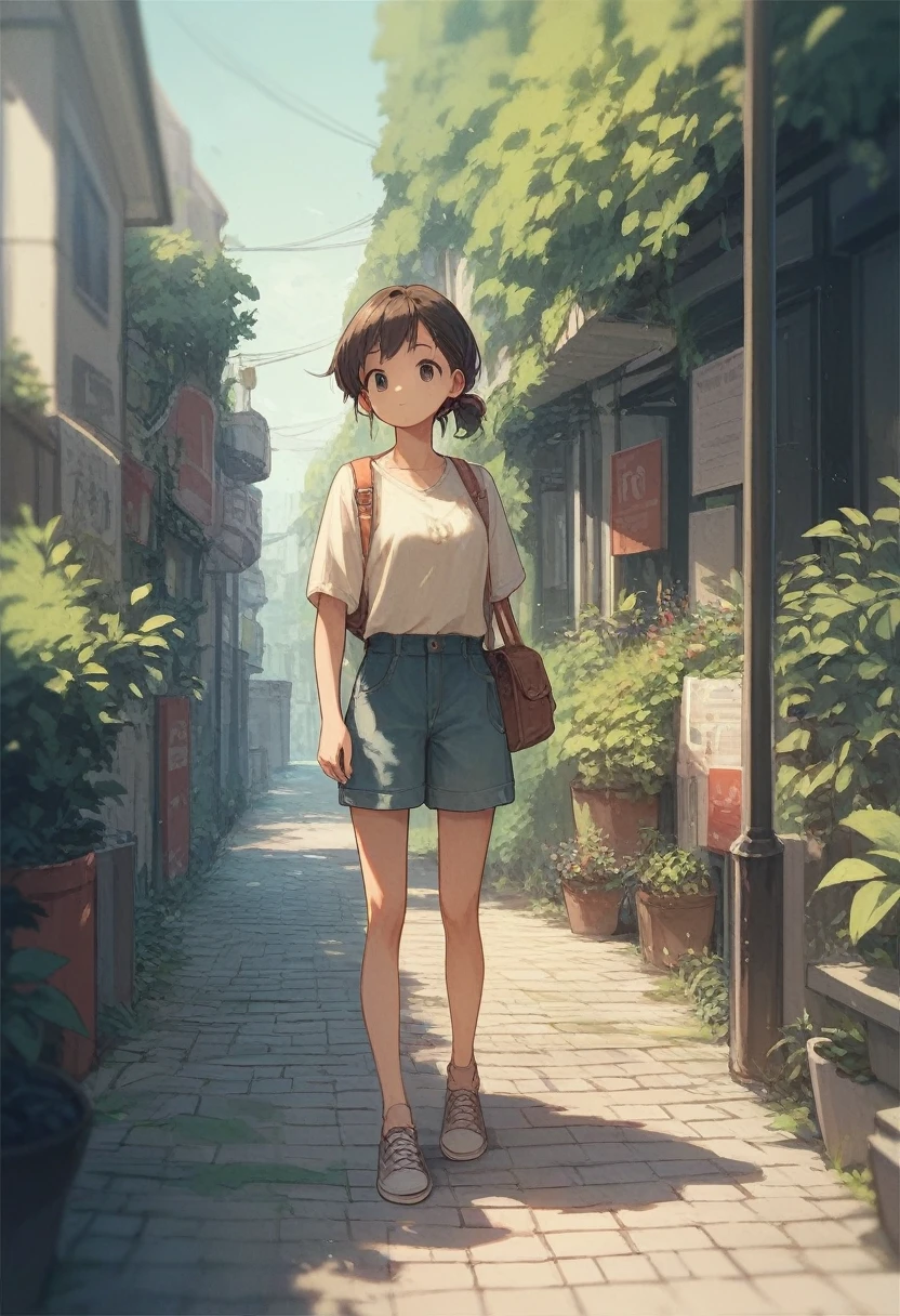anime girl, casual outfit, cute, outdoors, concept, full body,