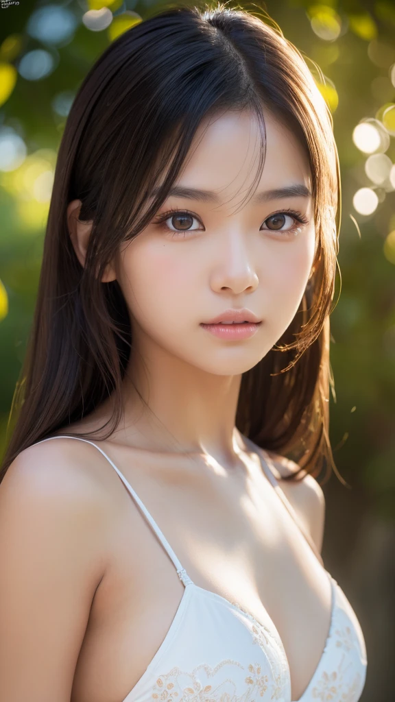 a pretty asian girl, 1girl, white bikini, standing pose, long hair, detailed face, beautiful eyes, beautiful lips, extremely detailed facial features, detailed skin, photorealistic, HDR, 8k, highres, masterpiece, ultra-detailed, vivid colors, natural lighting, soft warm lighting