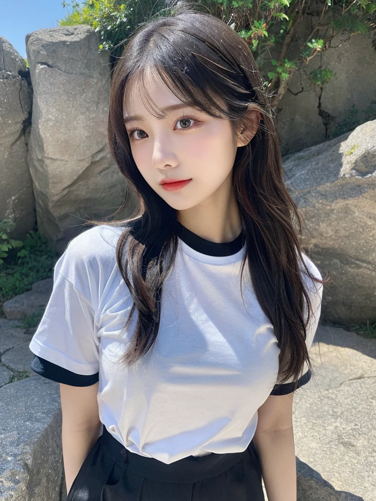 T-Shirts、(Highest quality,masterpiece:1.3,Ultra-high resolution,),(Super detailed,Caustics),(Realistic:1.4,RAW shooting,)Ultra-Realistic Capture,Very detailed,High resolution 16K suitable for human skin、 Natural skin texture、、The skin looks healthy、The color is also uniform..,One Woman,Japanese,,cute、(Written boundary depth、chromatic aberration、、Wide range of lighting、Natural Shading、)、Rock Band Festival、(Hair swaying in the wind:1.2)