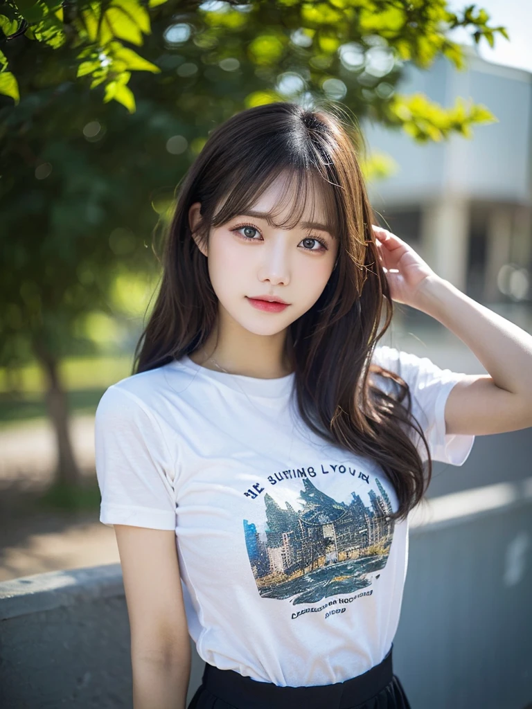 T-Shirts、(Highest quality,masterpiece:1.3,Ultra-high resolution,),(Super detailed,Caustics),(Realistic:1.4,RAW shooting,)Ultra-Realistic Capture,Very detailed,High resolution 16K suitable for human skin、 Natural skin texture、、The skin looks healthy、The color is also uniform..,One Woman,Japanese,,cute、(Written boundary depth、chromatic aberration、、Wide range of lighting、Natural Shading、)、Rock Band Festival、(Hair swaying in the wind:1.2)