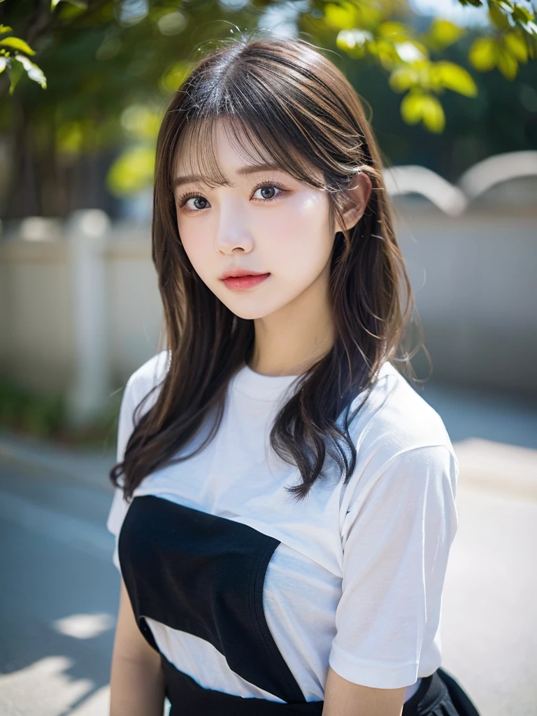 T-Shirts、(Highest quality,masterpiece:1.3,Ultra-high resolution,),(Super detailed,Caustics),(Realistic:1.4,RAW shooting,)Ultra-Realistic Capture,Very detailed,High resolution 16K suitable for human skin、 Natural skin texture、、The skin looks healthy、The color is also uniform..,One Woman,Japanese,,cute、(Written boundary depth、chromatic aberration、、Wide range of lighting、Natural Shading、)、Rock Band Festival、(Hair swaying in the wind:1.2)