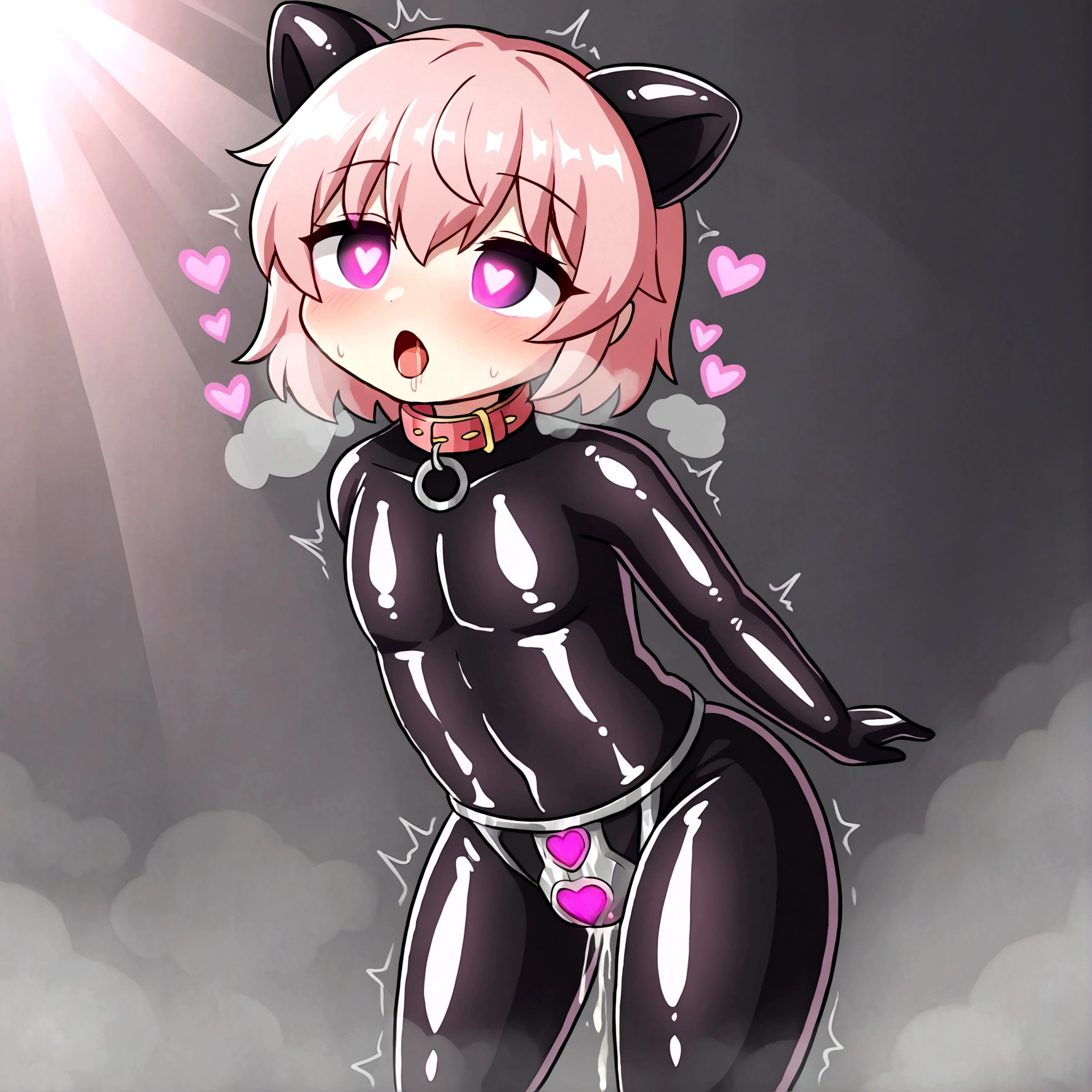 1 sissy boy, hypnosis, mucus, empty eyes, heart shaped pupils, mind control, nsfw, collar, humid, FOG, brainwashing, Rubber Suit, Chastity belt, Pink rays, corruption, masterpiece, Highest quality, latex, bodysuit, corruption, sexual ecstasy, orgasm,