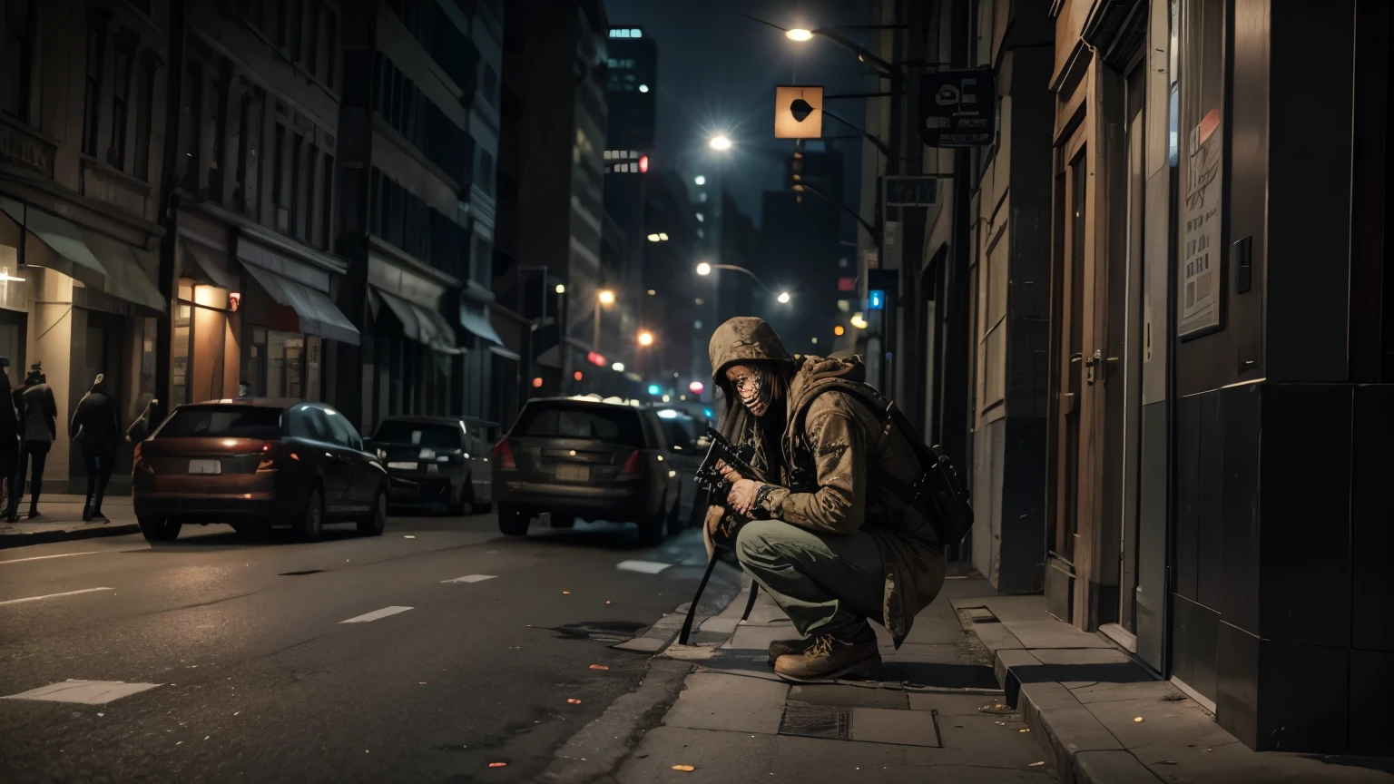 Man hiding from zombies in the city.