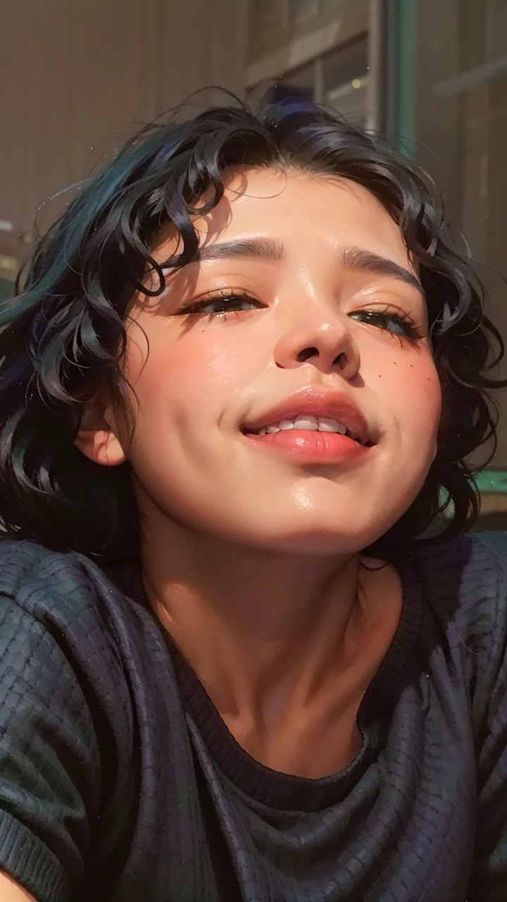 masterpiece, best quality,  a dark skinned black woman wearing a detailed green turtle neck sweater with a intricate black cruiser jacket with blue jeans at a street party at night, asymmetrical afro haircut, jacket off one shoulders, midriff, smile, teeth, insane ultra hires, extreme intricate details, tooth gap, round ass

HDR, natural lighting, volumetric shading, dynamic pose, Hyperrealistic,  realistic lighting, dramatic shadows, hard focus, high contrast, dramatic perspective

dramatic shadows, 