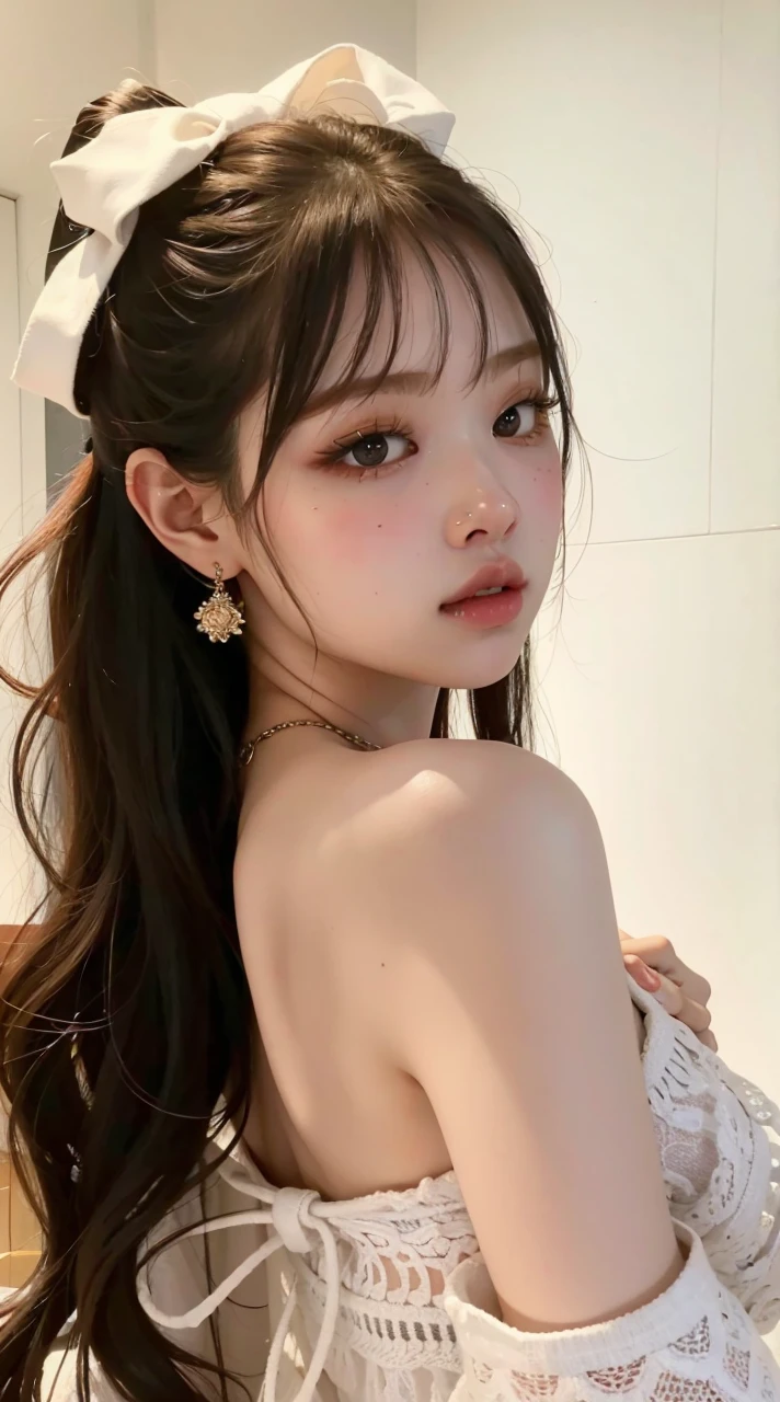 Jennie from blackpink with albino hair and light eyes in red hoodie Jennie 