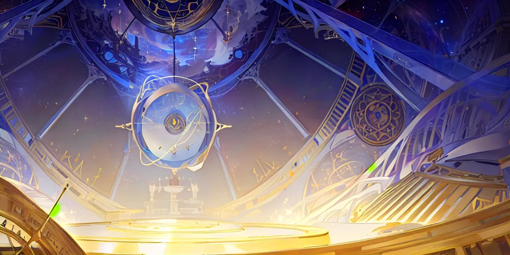 There is a clock on the ceiling of a building., Infinite Space Clock Background, Infinite Celestial Library, Alchemist&#39;s Library Background, background technologywork, Animation New Art Universe Display, Intricate sparkling atmosphere, background technology, Concept Art magical highlight, Kingdom of Light Background, Arena Background, anime background technology, astral background, Gorgeous border + Concept Art, Star Clocks