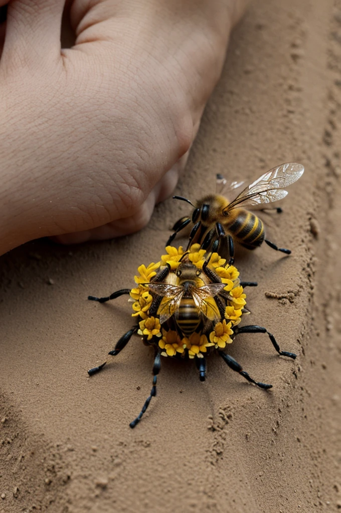 Tattoos to share with 3 people that are insects ((detailed )) ((medium)) ((Bee)) ((buried in the line)) ((spider))