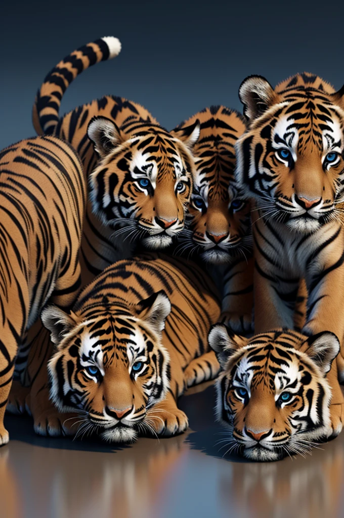 5 baby tigers in 3d
