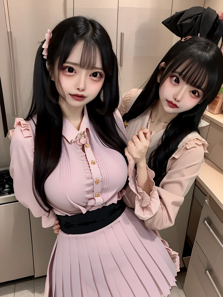 Beautifull, mother-in-law, japanese, tight shirt, seductive expression, in the kitchen, voluptuous, high waist pleated short skirt, detail lips, blush, japanese idol, 16k, realistic