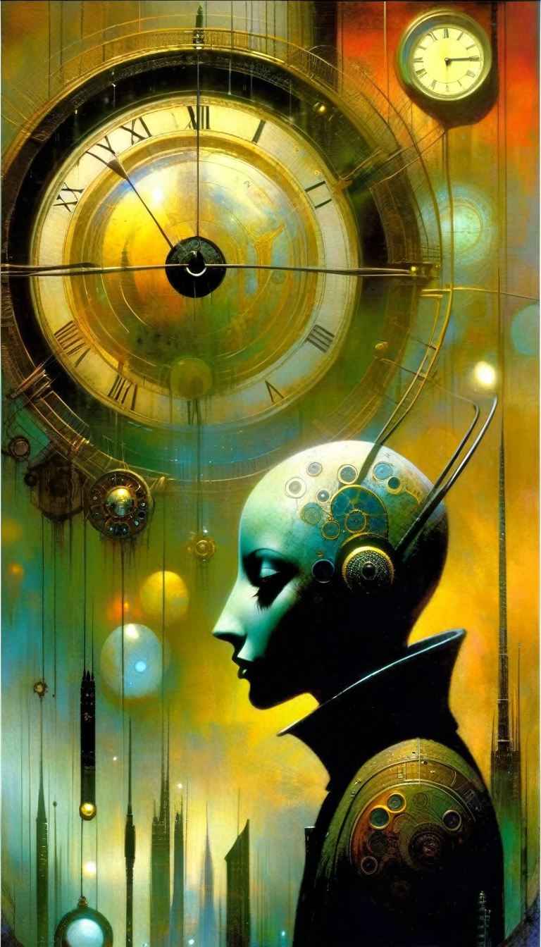 clockworld futuristic scene:1.5, Dave mckean art inspired
