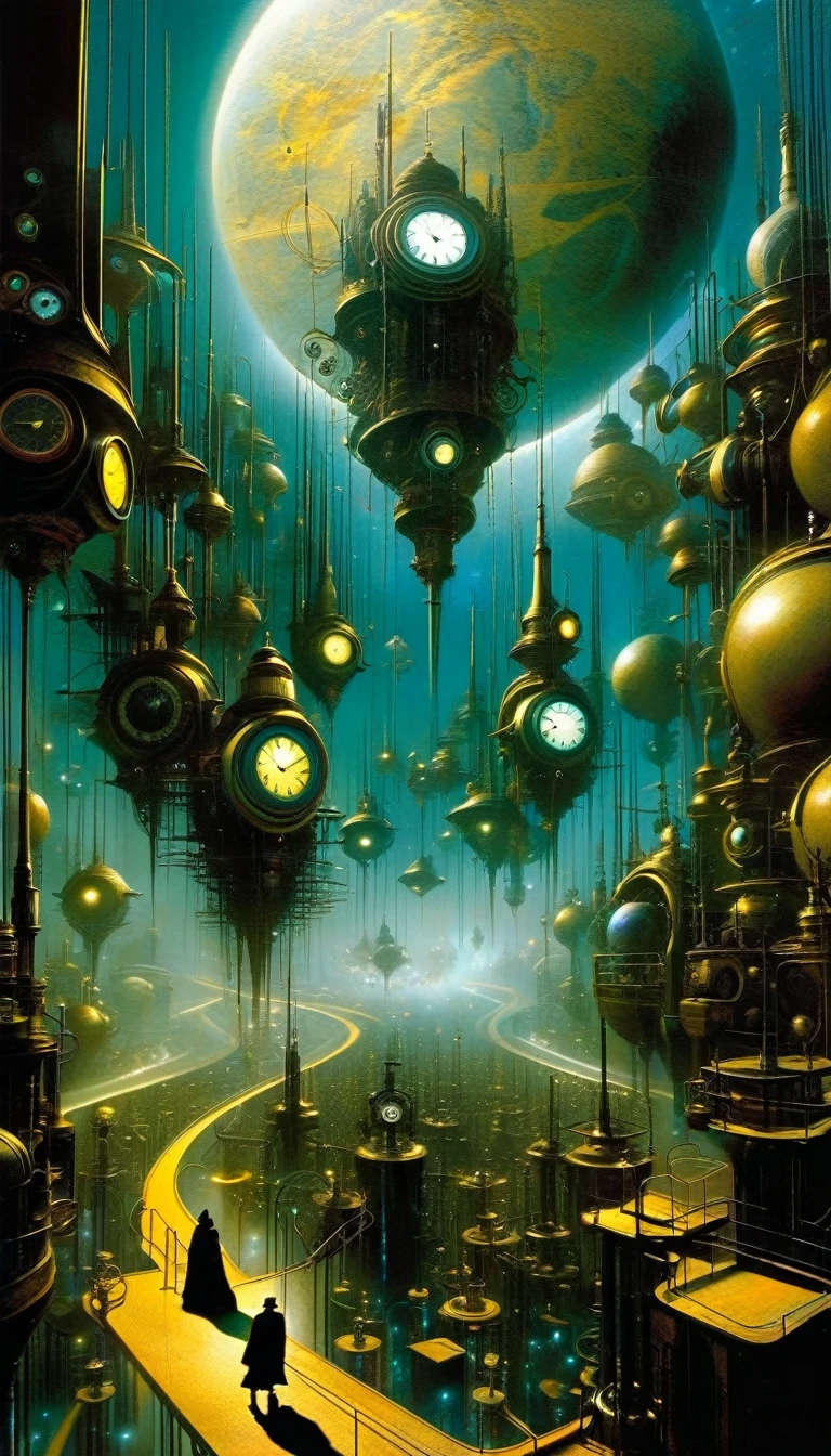 clockworld futuristic scene:1.5, Dave mckean art inspired