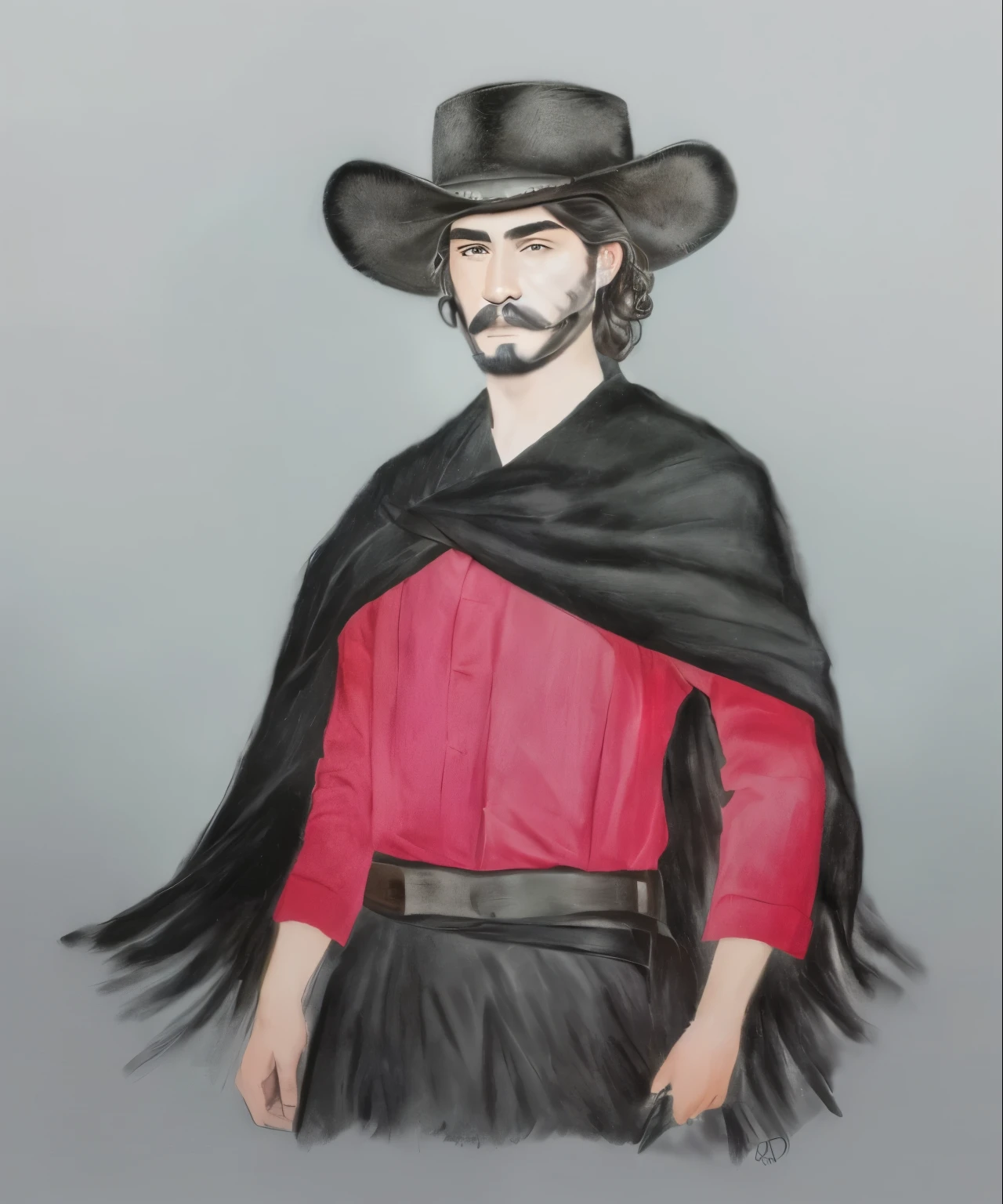 desenho arafiado de um homem native gaucho com chapéu e camisa vermelha native gaucho, inspired by Germán Londoño, inspired by Agustín Fernández, inspired by Alonso Vázquez, inspired by Pedro Álvarez Castelló, a portrait of the character, inspired by Oscar Rodríguez Naranjo, native gaucho, inspired by Esteban Vicente