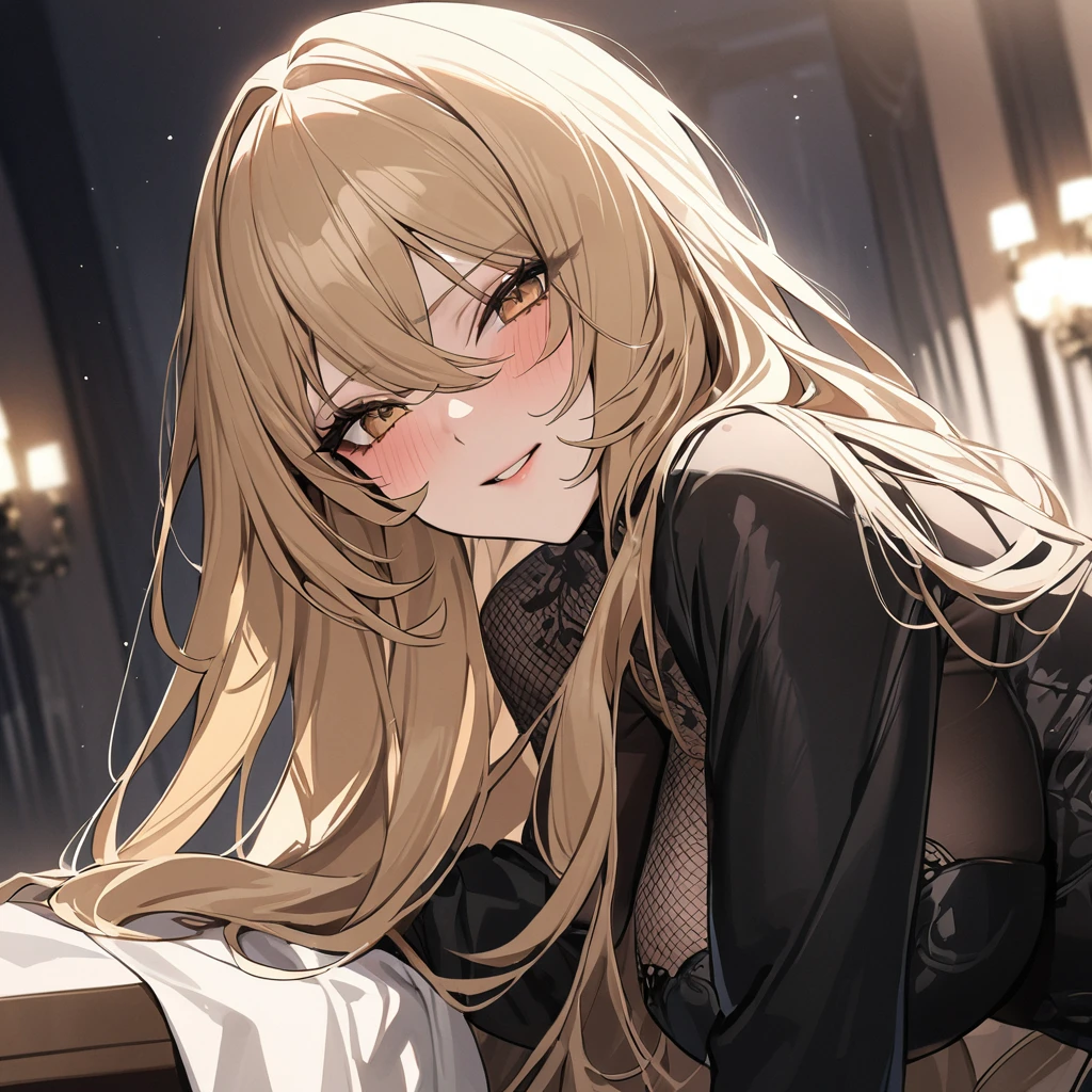 ((Highest quality)), ((masterpiece)), (detailed), (Perfect Face)、The woman is a thief with medium-long blonde hair, wearing a luxurious black ladies' skirt suit and a luxurious white blouse.