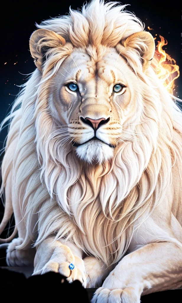 Lion, Divine Lion, naturals, thunder, Realistic Lion, rey, realistic detailed, Sunset light, sky, Sol noturno, realistic detailed 16K, Eletricidade Detalhada 8K, darkness background, Texturas realistas de 8K, Cores photorrealistic 8K, fire azul, realistic detailed Fire Bolt, sky Light Detailed, Power of thunder, Divine realistic, gold color, Divine gold, golden light, naturey, linda, Rendering, photorrealistic, UltraHigh definition, 4K, detailed textures, thunder, detailed shadows, detailed colors, neon blue, blue light, lightnings, blue power, naturey linda, Great Divine, peaceful face, naturalss, lightning, Electric Power Screw, detailed contrast, realistic contrast, high resolution, detailed colors, fire, villany, divine creature, 8K FullHD, realistic detailed, 16K, 8K, High definition, detailed contrast, realistic contrast, high resolution, detailed colors, fire, villany, divine creature, 8K Realistic Lion Face, realistic detailed, posh, elegance