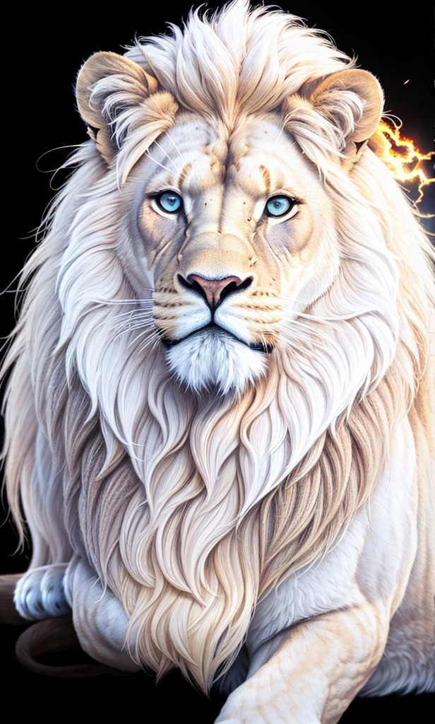Lion, Divine Lion, naturals, thunder, Realistic Lion, rey, realistic detailed, Sunset light, sky, Sol noturno, realistic detailed 16K, Eletricidade Detalhada 8K, darkness background, Texturas realistas de 8K, Cores photorrealistic 8K, fire azul, realistic detailed Fire Bolt, sky Light Detailed, Power of thunder, Divine realistic, gold color, Divine gold, golden light, naturey, linda, Rendering, photorrealistic, UltraHigh definition, 4K, detailed textures, thunder, detailed shadows, detailed colors, neon blue, blue light, lightnings, blue power, naturey linda, Great Divine, peaceful face, naturalss, lightning, Electric Power Screw, detailed contrast, realistic contrast, high resolution, detailed colors, fire, villany, divine creature, 8K FullHD, realistic detailed, 16K, 8K, High definition, detailed contrast, realistic contrast, high resolution, detailed colors, fire, villany, divine creature, 8K Realistic Lion Face, realistic detailed, posh, elegance
