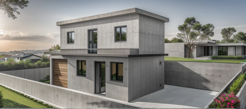 Modern house DESIGN, daylight, reality, iron railing, gray wall, aluminum glass windows 1.8