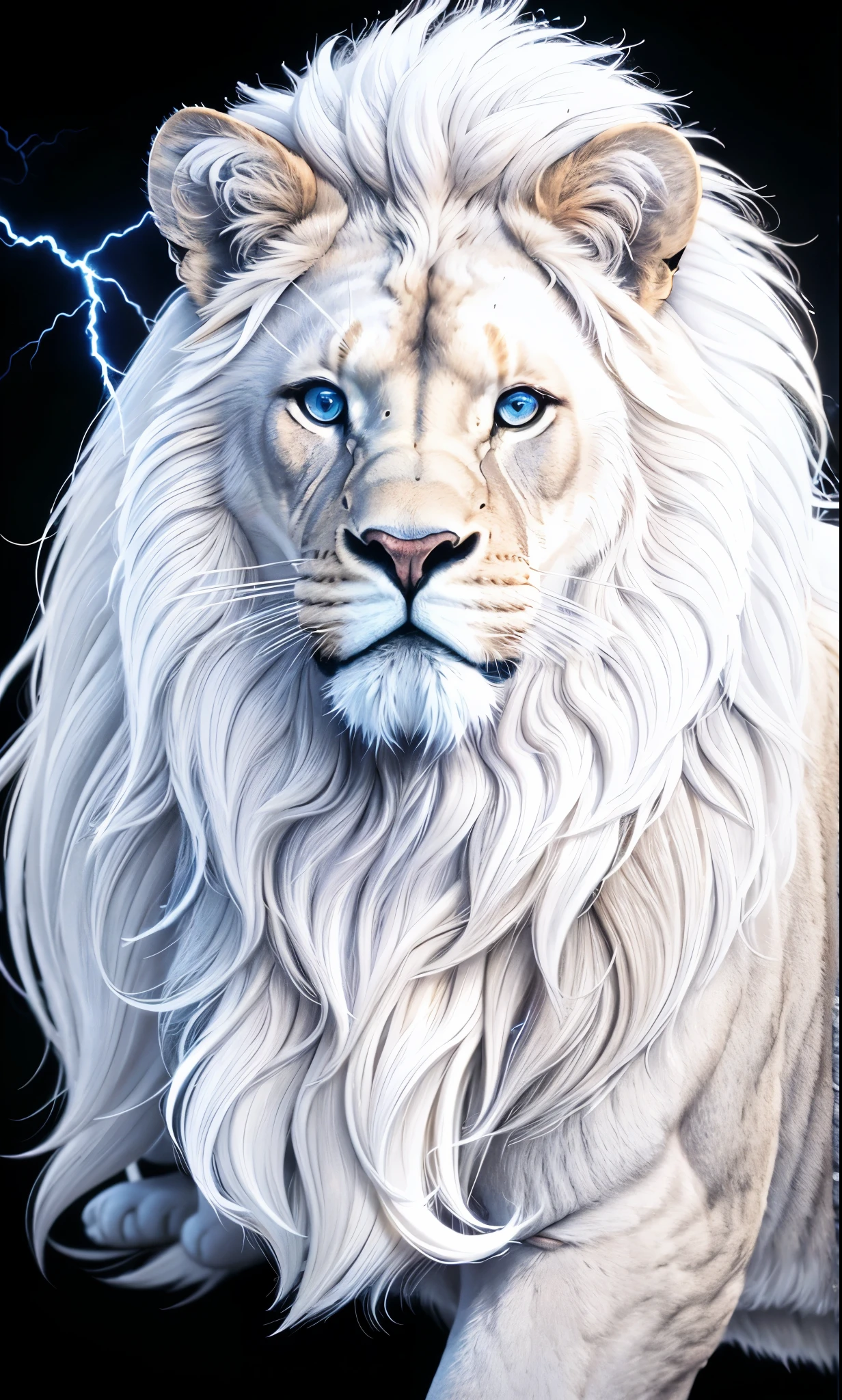 Lion, Divine Lion, naturals, thunder, Realistic Lion, rey, realistic detailed, Sunset light, sky, Sol noturno, realistic detailed 16K, Eletricidade Detalhada 8K, Darkness Background, Texturas realistas de 8K, Cores photorrealistic 8K, fire azul, realistic detailed Fire Bolt, sky Light Detailed, Power of thunder, Realistic Divine, gold color, Divine gold, Golden light, naturey, linda, Rendering, photorrealistic, UltraHigh definition, 4K, detailed textures, thunder, detailed shadows, detailed colors, neon blue, blue light, lightning strikes, blue power, naturey linda, Great Divine, peaceful face, naturalss, lightning strike, Electric Power Screw, detailed contrast, realistic contrast, high resolution, detailed colors, fire, villany, divine creature, 8K FullHD, realistic detailed, 16K, 8K, High definition, detailed contrast, realistic contrast, high resolution, detailed colors, fire, villany, divine creature, 8K Realistic Lion Face, realistic detailed, chic, elegance