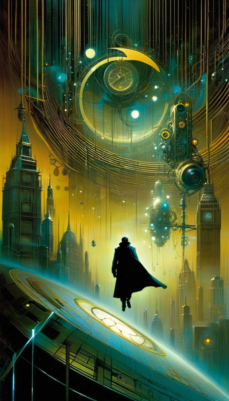 clockworld futuristic scene:1.5, Dave mckean art inspired