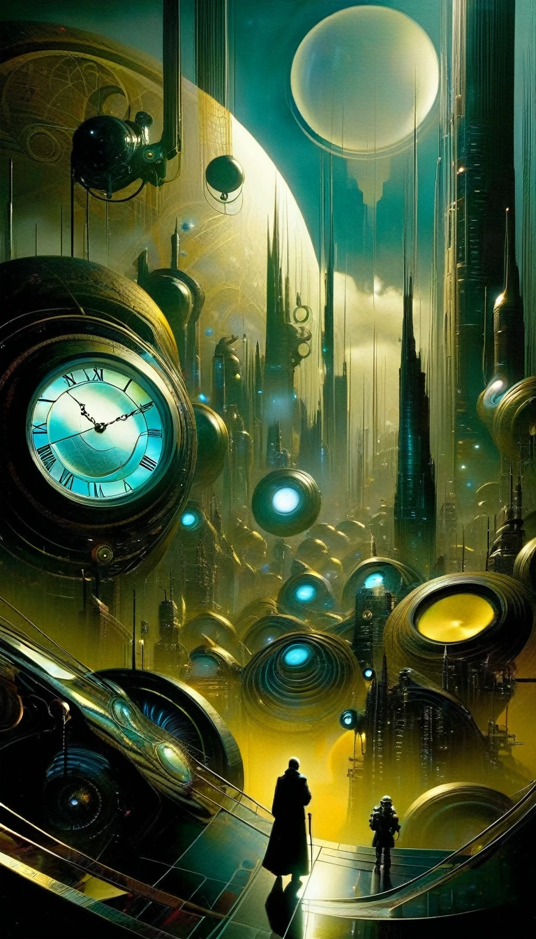 clockworld futuristic scene:1.5, Dave mckean art inspired